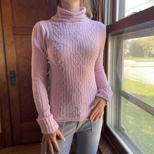 Vintage 90s 80s Pink Cable Knit Turtleneck Sweater Women M Coquette Balletcore